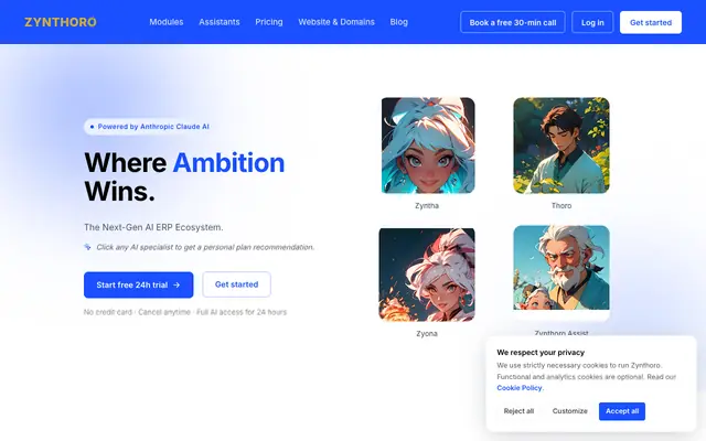 Screenshot of Zynthoro — The Next-Gen AI ERP Ecosystem | All-in-One Business Platform