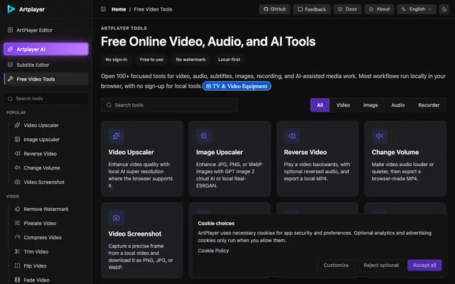 Screenshot of Free Browser Video Tools - Edit, Convert, Compress