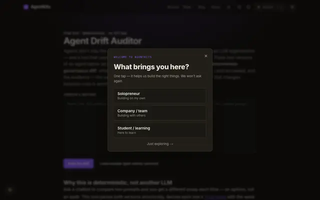 Screenshot of AI Agent Drift Auditor — diff two agent versions, get a governance verdict — Age