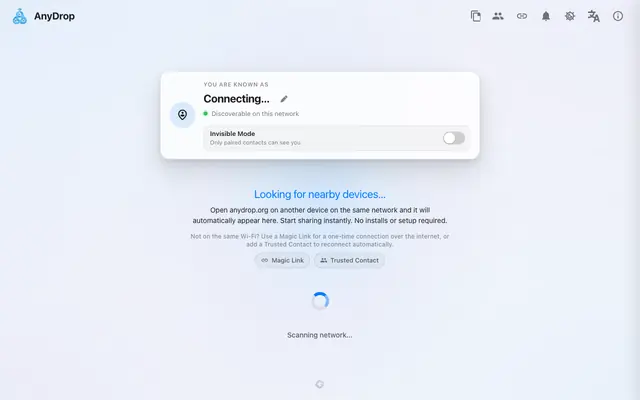 Screenshot of AnyDrop | Free Browser-Based Cross-Platform Sharing. No App.