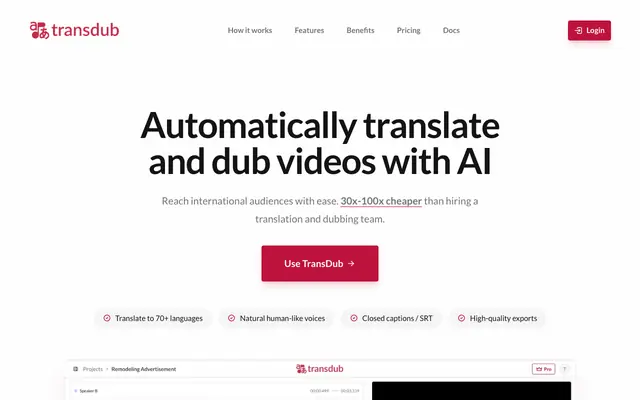Screenshot of TransDub: Automatically Translate and Dub Videos with AI
