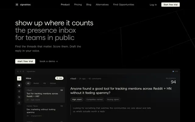Screenshot of Signalstac — Browse. Score. Reply.