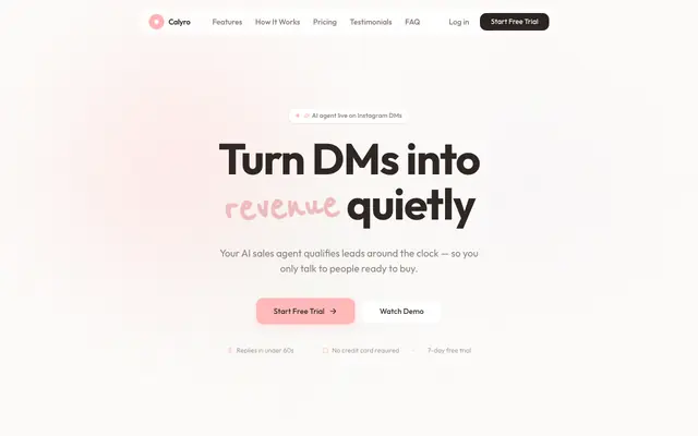 Screenshot of Calyro – AI Sales Agent for Instagram DMs | Qualify Leads 24/7