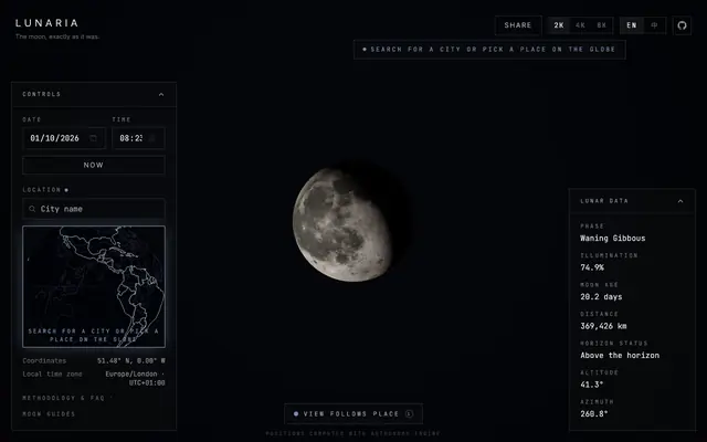 Screenshot of Lunaria · Moon of the Day