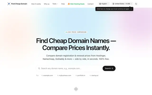Screenshot of Find Cheap Domain — Compare Domain Registration Prices