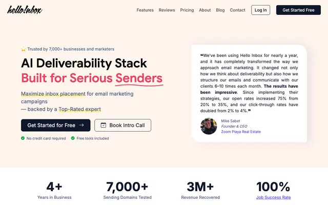 Screenshot of The AI Email Deliverability Expert | HelloInbox