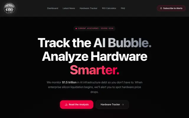 Screenshot of AI Bubble Tracker: Is the AI Bubble Bursting? | AIBubbleFAQ