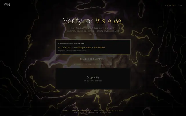 Screenshot of Truth.Systems — Verify, or it's a lie.