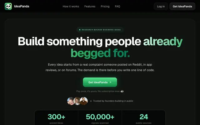 Screenshot of IdeaPanda: Find business ideas worth building.