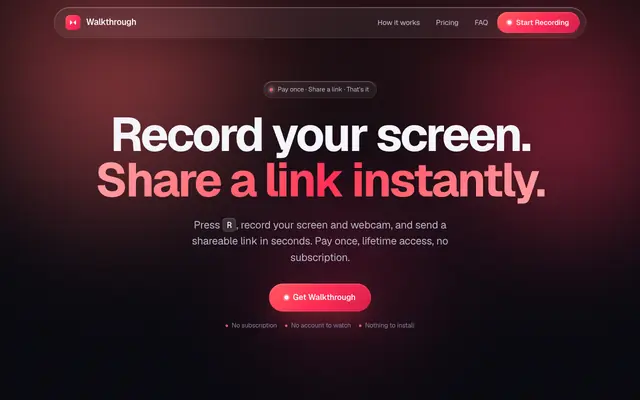 Screenshot of Record your screen. Share a link instantly.