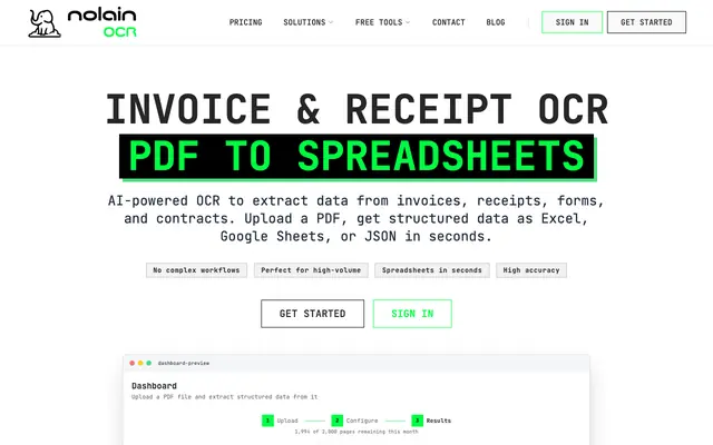 Screenshot of Invoice & Receipt OCR — PDF to Excel in Seconds | nolainocr