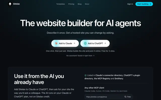 Screenshot of Sitelas — The Website Builder That Lives Inside Claude