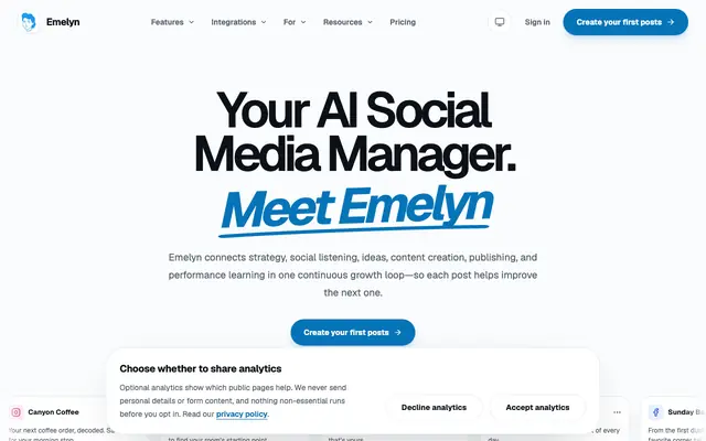 Screenshot of Emelyn: The Autonomous Social Media Assistant | Emelyn