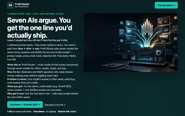 Screenshot of Profit Router | Multi-Model AI for Offers, Emails & Ad Copy