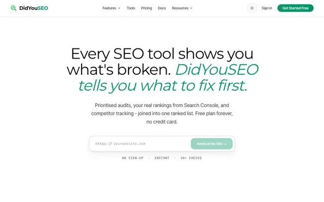 Screenshot of DidYouSEO - Rank on Google. Show Up in AI Search.