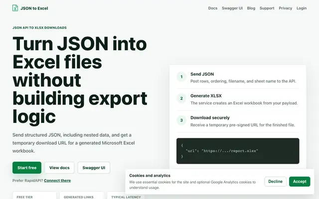 Screenshot of JSON to excel - export json to excel