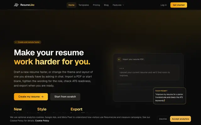 Screenshot of AI Resume & Portfolio Builder | ResumeLike