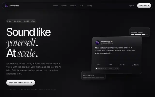 Screenshot of xposter.app — Sound like yourself. At scale.
