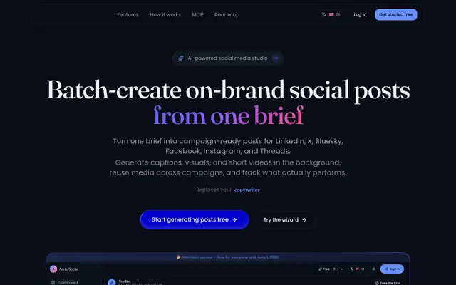 Screenshot of ArchySocial — AI Social Post Studio