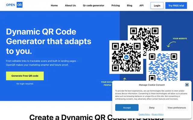 Screenshot of OpenQr - Dynamic QR code generator that adapts to you.