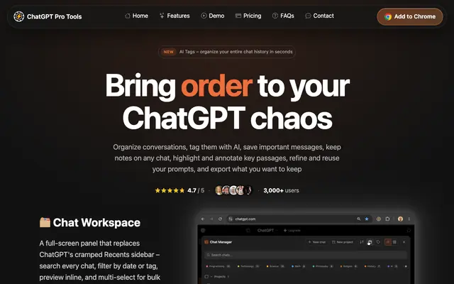 Screenshot of ChatGPT Pro Tools – Chat Manager for ChatGPT with AI Tags