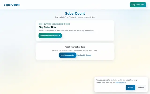 Screenshot of SoberCount | Sobriety Counter & Recovery Resources