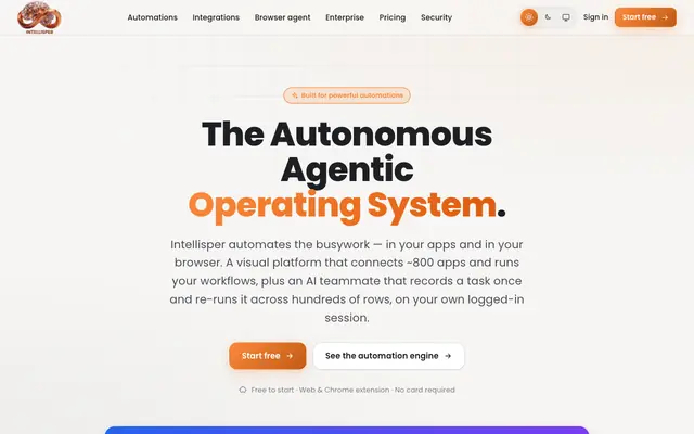 Screenshot of Intellisper — The AI-powered Agentic Operating System for Work on the Web.