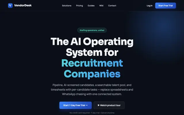 Screenshot of VendorDesk — Staffing Operations Platform for Indian Recruiters