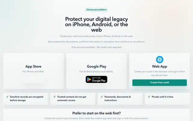 Screenshot of Get the App | Digital Legacy Vault