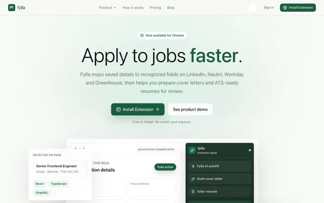 Screenshot of Fylla — Autofill Job Applications, AI Cover Letters & ATS Resumes