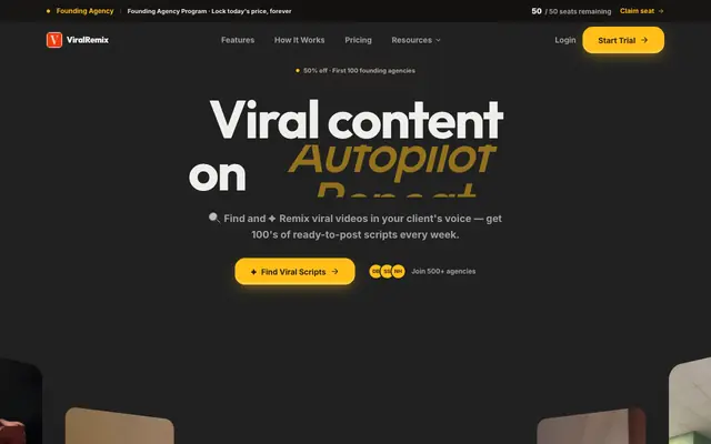 Screenshot of ViralRemix: Stop Writing Scripts. Start Remixing What Works.