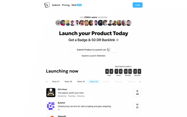 Screenshot of Launch List - Launch Your Product on Product Hunt and 100+ websites
