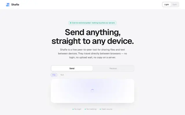 Screenshot of Shafle — P2P File & Text Sharing
