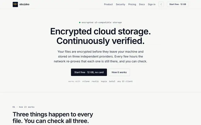 Screenshot of Obsideo Cloud Drive - Decentralized Storage You Can Verify