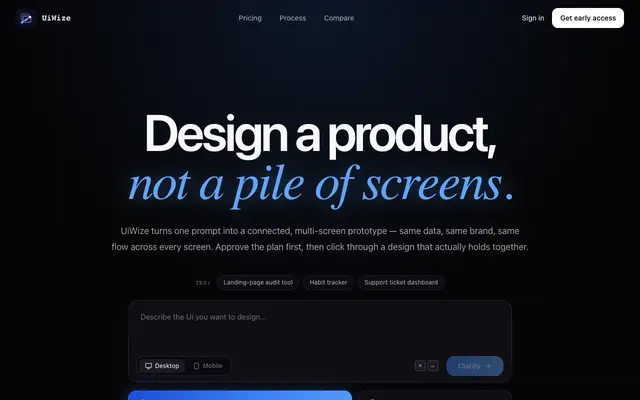 Screenshot of UiWize - a product-aware UI generator.