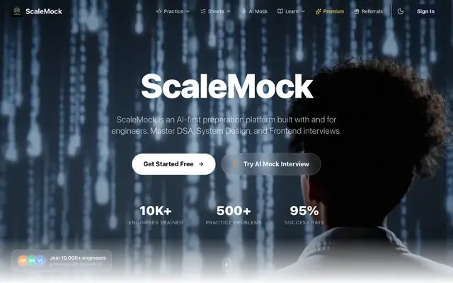 Screenshot of ScaleMock - #1 SDE Interview Preparation Platform | System Design, DSA, LLD