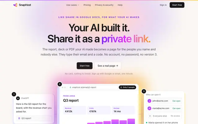 Screenshot of Thryvate · Privately share anything your AI builds