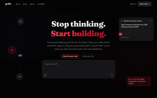 Screenshot of GRILLR: The AI Accountability Partner for Founders