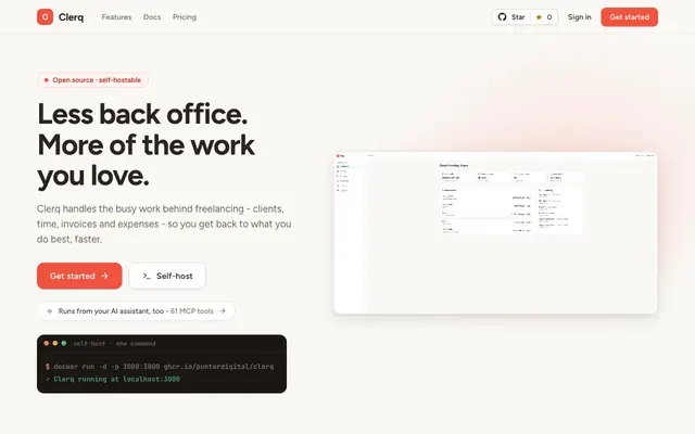 Screenshot of Clerq - Less back office. More of the work you love.