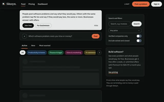 Screenshot of Sitesyn – AI marketing workspace for founders