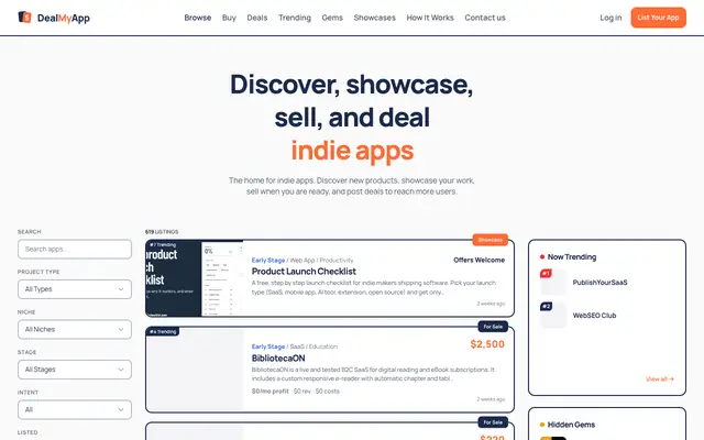 Screenshot of DealMyApp — Discover, showcase, sell, and deal indie apps