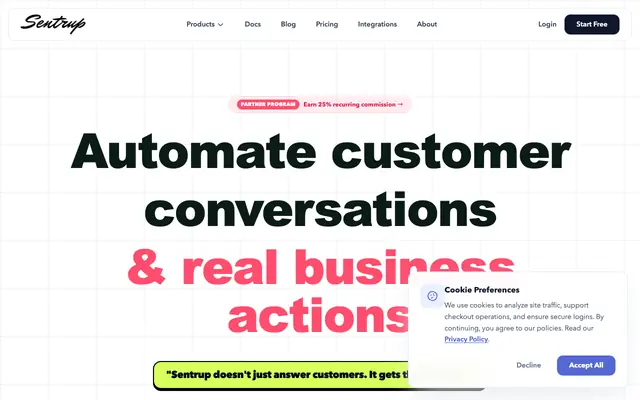 Screenshot of Sentrup — AI Customer Support Platform