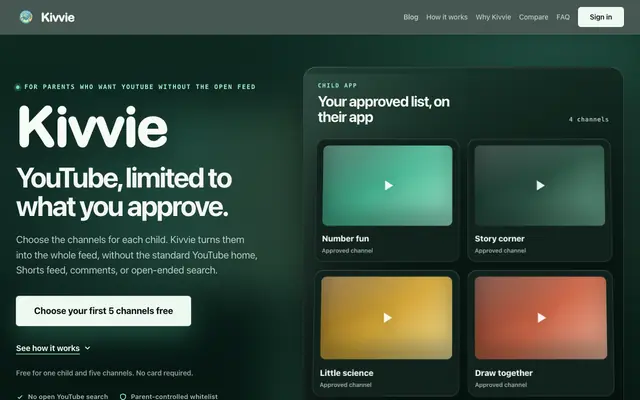 Screenshot of Kivvie - Whitelist-Only YouTube Player | No Shorts, No Algorithm