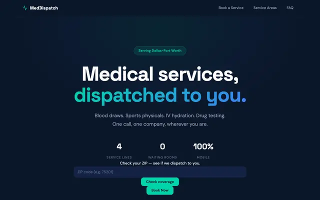Screenshot of MedDispatch - Medical Services, Dispatched to You