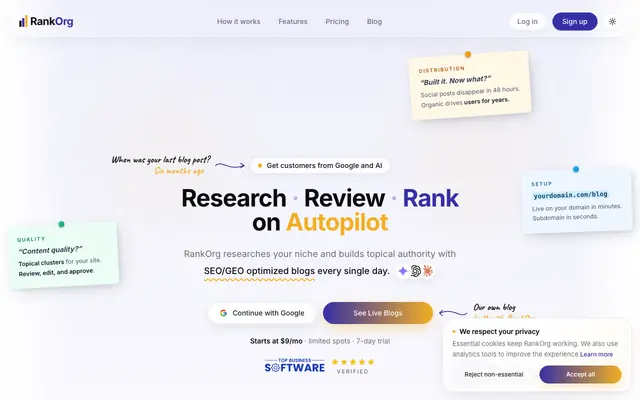 Screenshot of RankOrg | Rank your site on autopilot.