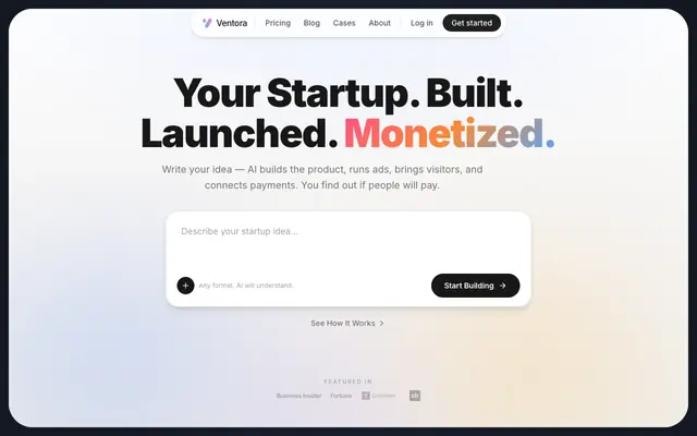 Screenshot of Ventora — AI Startup Platform | Build, Launch & Monetize Your Idea