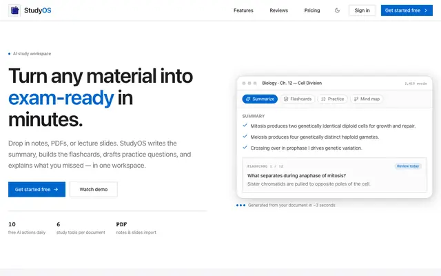 Screenshot of StudyOS - Study Smarter with AI