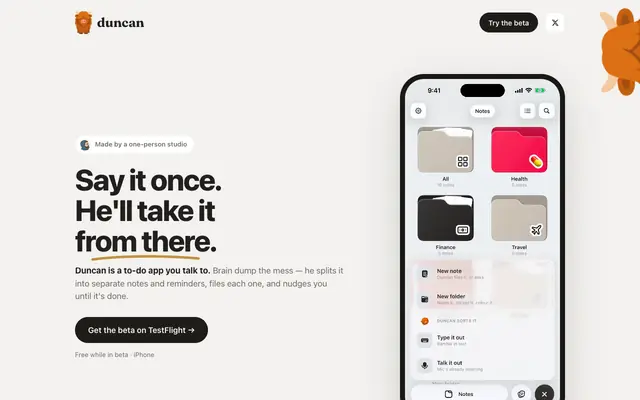 Screenshot of Duncan — Catch your thoughts