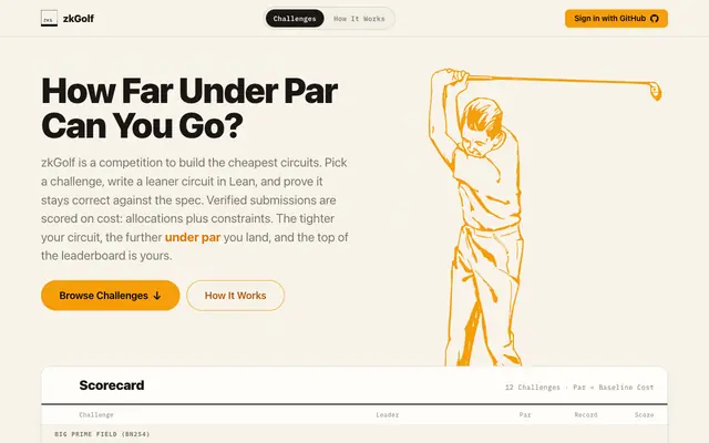 Screenshot of zkGolf: golf zero-knowledge circuits, verified in Lean