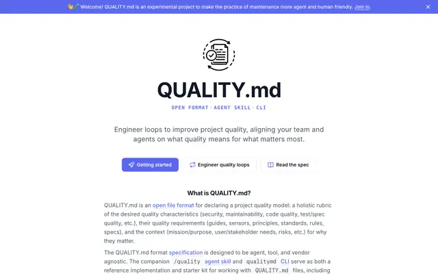 Screenshot of Welcome - QUALITY.md